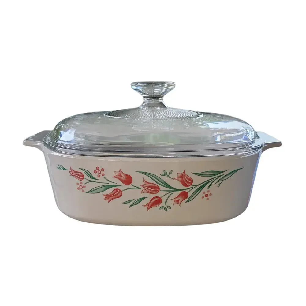 VTG Corning Ware - A-2-B - ROSEMARIE/Pink Tulip - Casserole Dish w/Lid - 2 Liter